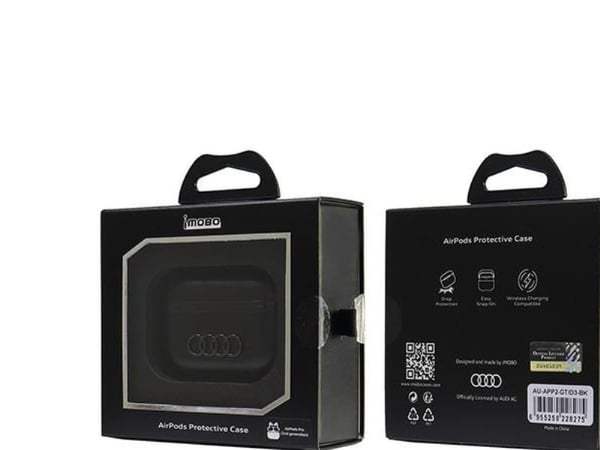 Audi lærdeksel med stort logo til AirPods Pro 2, svart/svart AU-APP2-GT/D3-BK