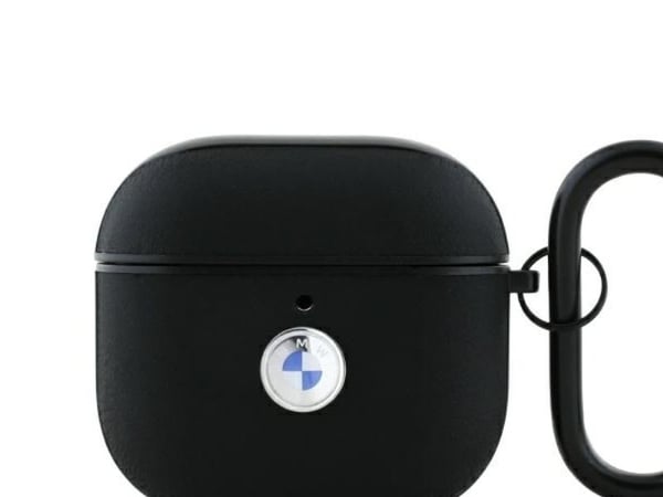 BMW-skal till AirPods 4 äkta läder silverlogga svart