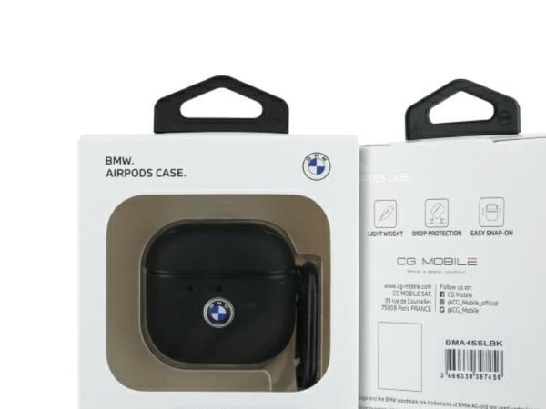BMW BMA4SSLBK-skal till AirPods 4 i äkta läder - svart med silverlogo