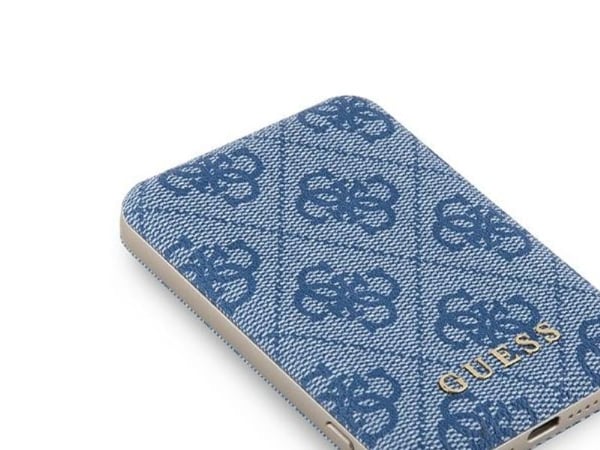 Guess induktiv powerbank 15W GUPB5FP4EMGB 5000 mAh blå 4G Leather Metal Logo MagSafe