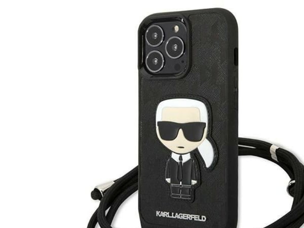 Karl Lagerfeld lærmonogram patch og cord Iconik-etui til iPhone 13 Pro / 13 - svart