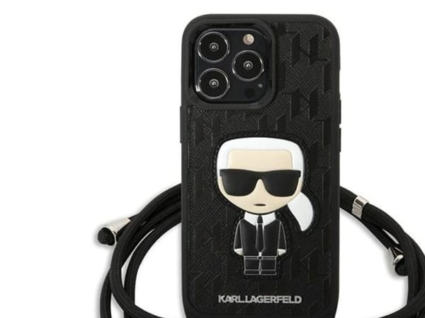 Karl Lagerfeld lærmonogram patch og cord Iconik-etui til iPhone 13 Pro / 13 - svart