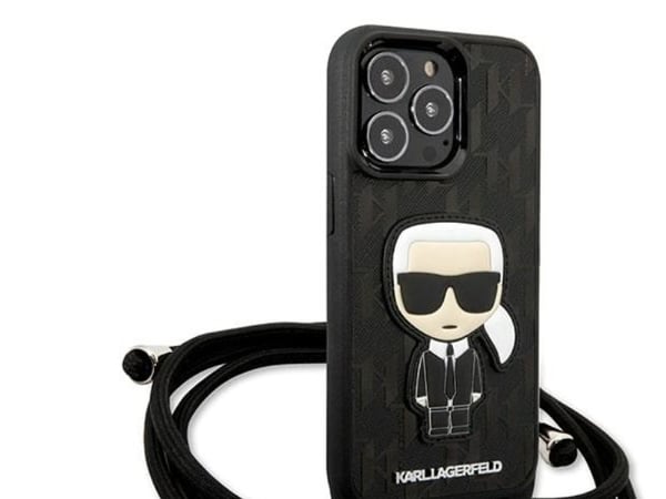 Karl Lagerfeld lærmonogram patch og cord Iconik-etui til iPhone 13 Pro / 13 - svart