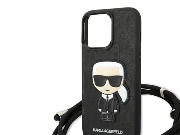 Karl Lagerfeld lærmonogram patch og cord Iconik-etui til iPhone 13 Pro / 13 - svart