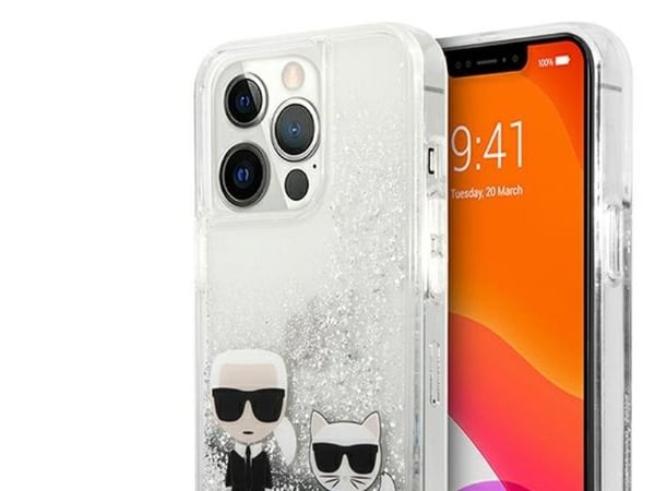 Karl Lagerfeld Liquid Glitter Karl&Choupette-deksel til iPhone 13 Pro / 13 6,1" - sølv