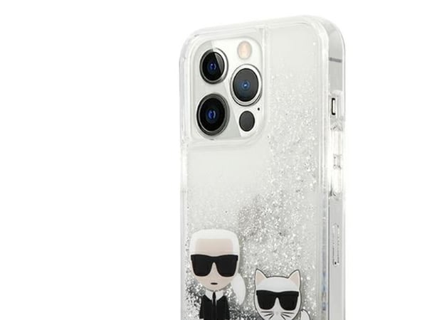 Karl Lagerfeld Liquid Glitter Karl&Choupette-deksel til iPhone 13 Pro / 13 6,1" - sølv