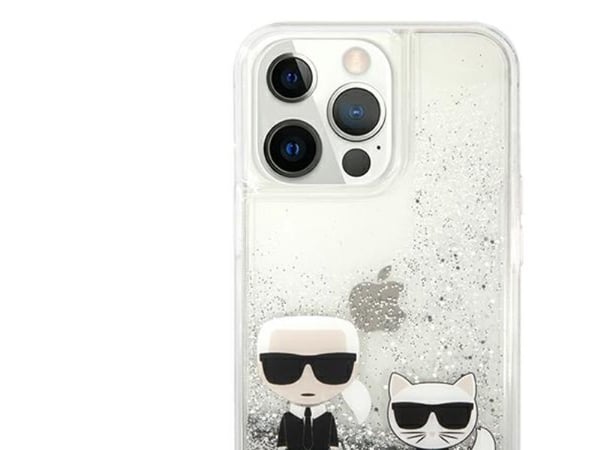 Karl Lagerfeld Liquid Glitter Karl&Choupette-deksel til iPhone 13 Pro / 13 6,1" - sølv
