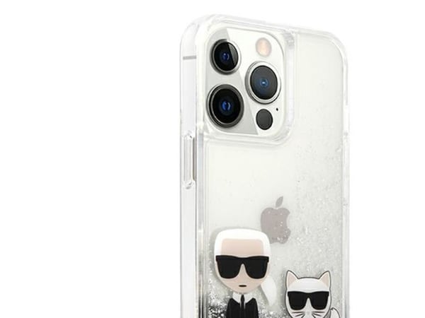 Karl Lagerfeld Liquid Glitter Karl&Choupette-deksel til iPhone 13 Pro / 13 6,1" - sølv