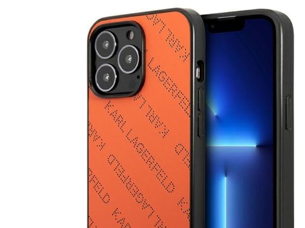 Karl Lagerfeld KLHCP13XPTLO iPhone 13 Pro Max 6.7" kovakotelo oranssi/oranssi rei'itetty Allover helmiäinen