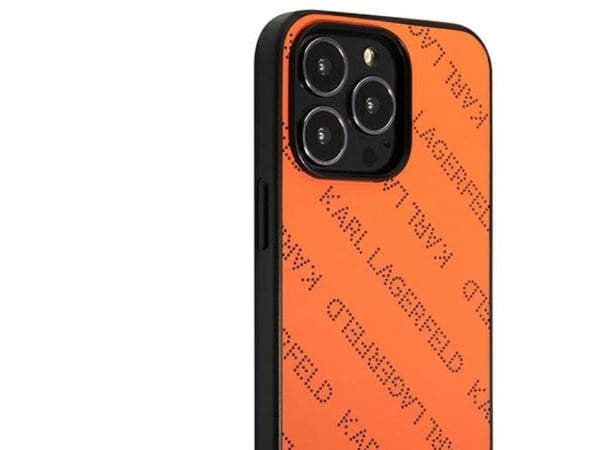 Karl Lagerfeld KLHCP13XPTLO iPhone 13 Pro Max 6.7" kovakotelo oranssi/oranssi rei'itetty Allover helmiäinen