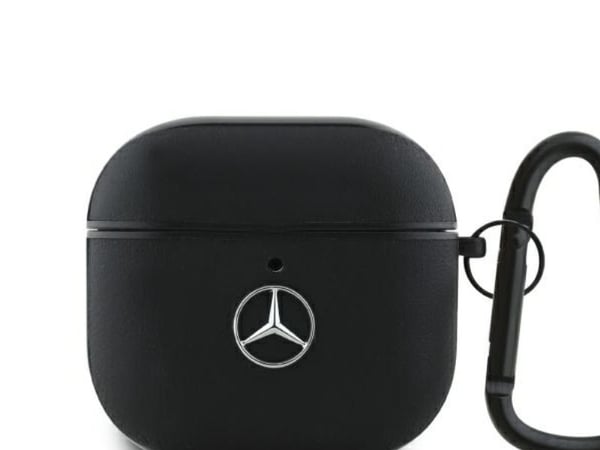 Mercedes MEA4CSLBK AirPods 4-deksel - svart lær metall-logo