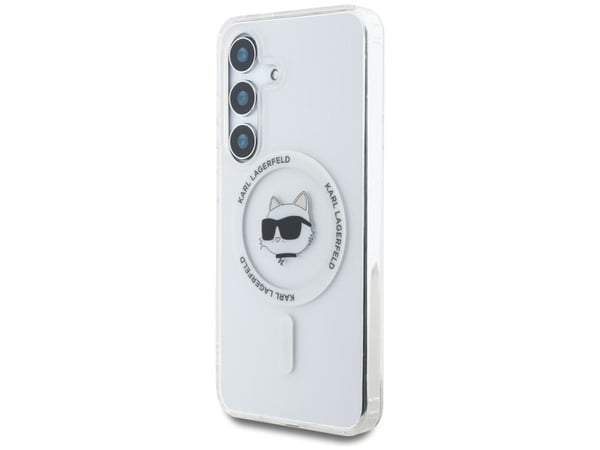 Karl Lagerfeld Button Choupette trykt logo MagSafe-deksel til Samsung Galaxy S25 Plus - Hvit