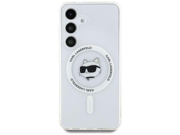 Karl Lagerfeld Button Choupette trykt logo MagSafe-deksel til Samsung Galaxy S25 Plus - Hvit