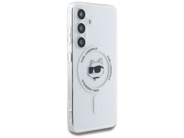 Karl Lagerfeld Button Choupette trykt logo MagSafe-deksel til Samsung Galaxy S25 Plus - Hvit