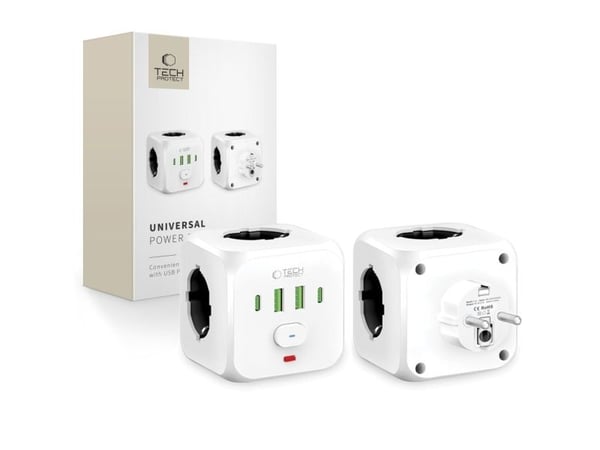 TECH-PROTECT PCL3X4 POWER SOCKET 2 USB & 2 TYPE-C & 3 SOCKET WHITE
