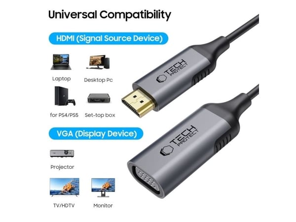 TECH-PROTECT ULTRABOOST HDMI til VGA-adapter Full HD 60Hz Svart