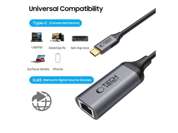 USB-adapter Tech-Protect USB-C till RJ45 Svart