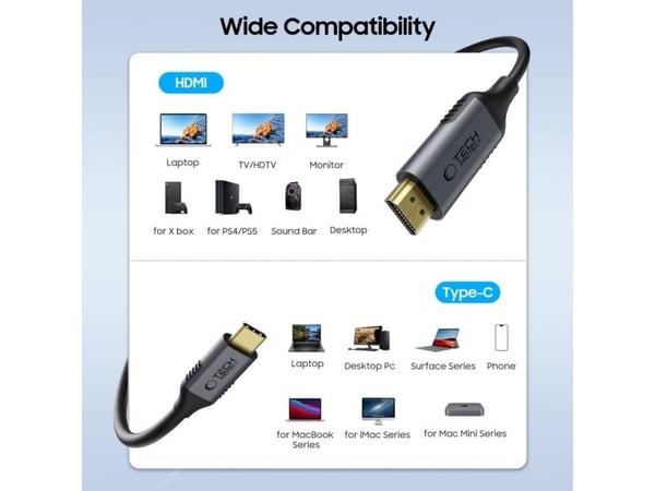 TECH-PROTECT ULTRABOOST kabel USB-C til HDMI 2.0 4K 60Hz 180 cm sort