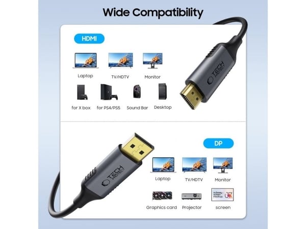 Tech-Protect DisplayPort til HDMI-kabel 2 m svart (5906302321797)