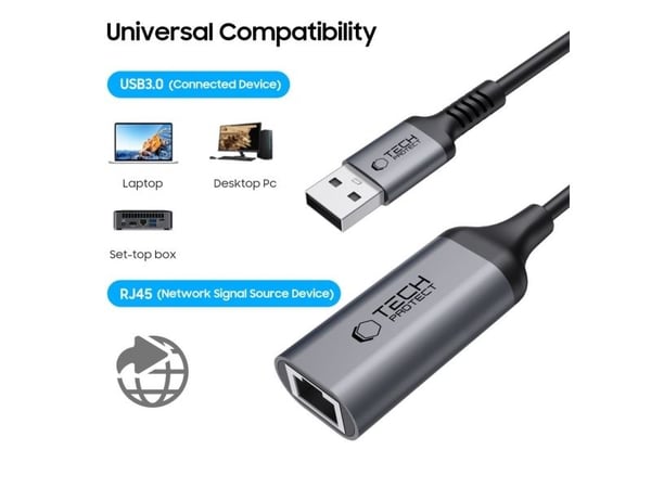 USB-adapter Tech-Protect USB-A til RJ-45 svart (5906302321841)