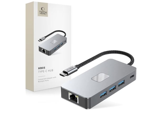TECH-PROTECT HB05 hub-adapter 9-i-1 TYPE-C + USB2.0 + USB3.0 + HDMI 4K 60Hz + SD/TF + PD100W + RJ45 1000M Space Grey