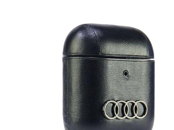 Audi läderfodral med stort logomärke för AirPods 1 / 2 - svart