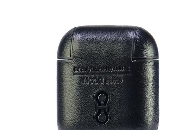 Audi läderfodral med stort logomärke för AirPods 1 / 2 - svart