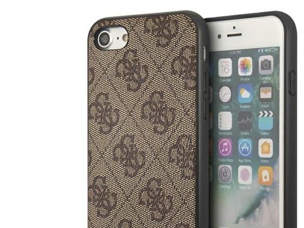 Guess 4G metall gull-logo-etuifordeksel til iPhone SE 2022/2020/7/8 - brun