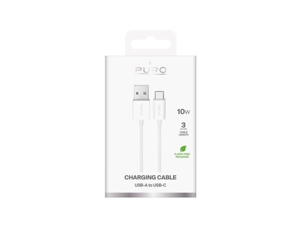 Puro TPE 10W USB-A USB-C-kaapeli 3m - valkoinen