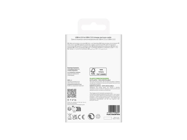 Puro 10W TPE USB-A USB-C 2m kaapeli - valkoinen