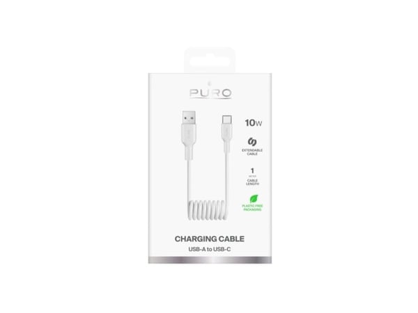 Kierrekaapeli Puro 10W USB-A - USB-C 1m - biały