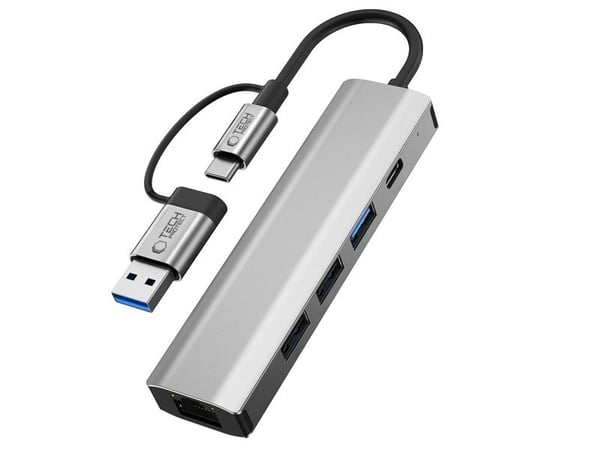 TECH-PROTECT HB03 hub-adapter 5-i-1 USB-C + USB2.0 + USB3.0 + RJ45 space grey