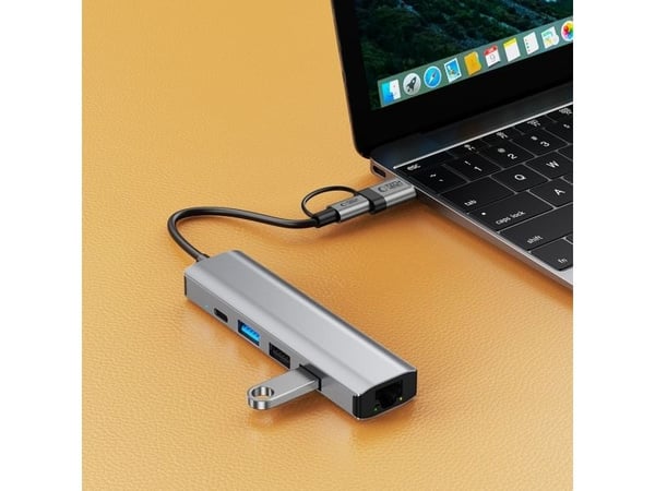 TECH-PROTECT HB03 hubb-adapter 5-i-1 USB-C + USB2.0 + USB3.0 + RJ45 space grey