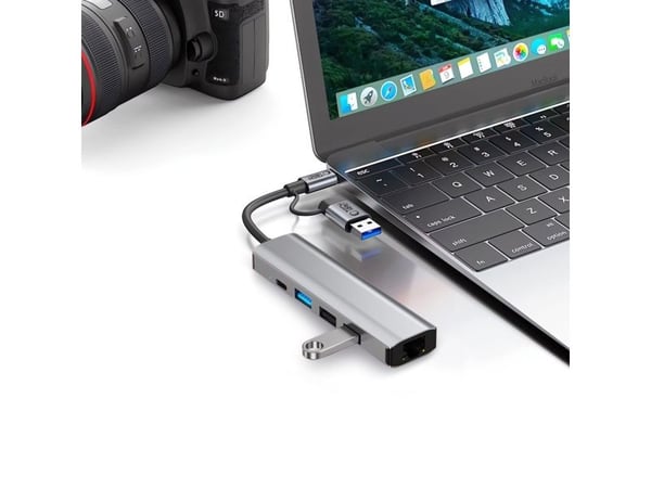 TECH-PROTECT HB03 hubb-adapter 5-i-1 USB-C + USB2.0 + USB3.0 + RJ45 space grey