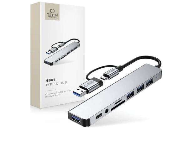 TECH-PROTECT HB06 hubb-adapter 9-i-1 Type-C + USB2.0 + USB3.0 + SD/TF + AV 3,5 space grey