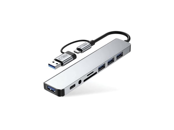 TECH-PROTECT HB06 hubb-adapter 9-i-1 Type-C + USB2.0 + USB3.0 + SD/TF + AV 3,5 space grey