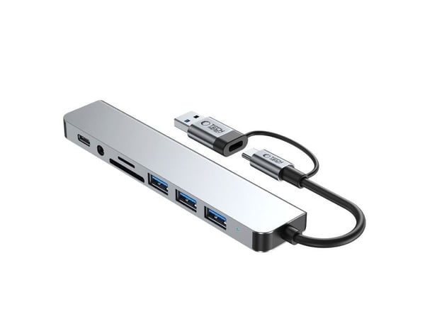 TECH-PROTECT HB06 hubb-adapter 9-i-1 Type-C + USB2.0 + USB3.0 + SD/TF + AV 3,5 space grey