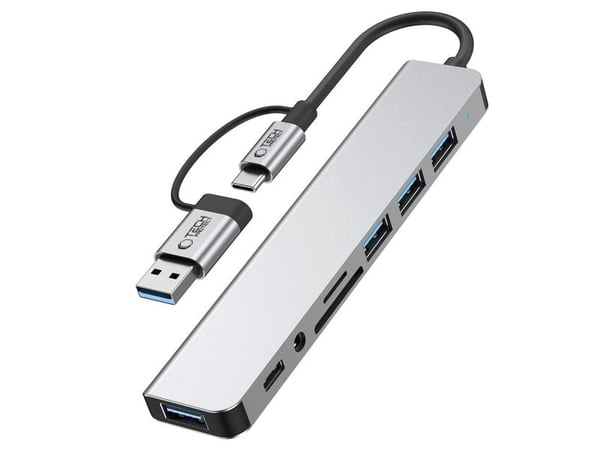 TECH-PROTECT HB06 hubb-adapter 9-i-1 Type-C + USB2.0 + USB3.0 + SD/TF + AV 3,5 space grey
