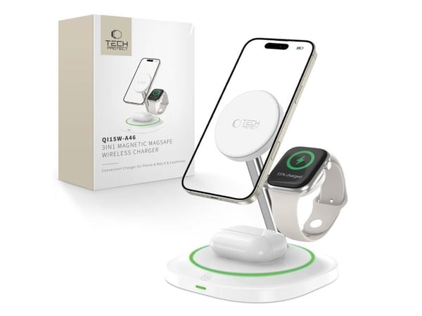 Tech-Protect TECH-PROTECT QI15W-A46 3-i-1 magnetisk Magsafe trådlader (hvit)