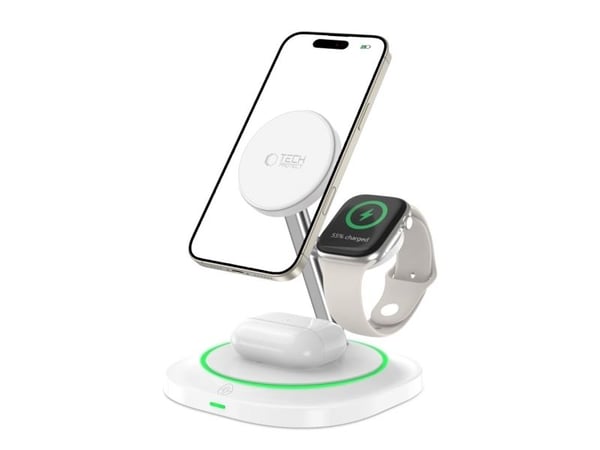 Tech-Protect TECH-PROTECT QI15W-A46 3-i-1 magnetisk Magsafe trådlader (hvit)