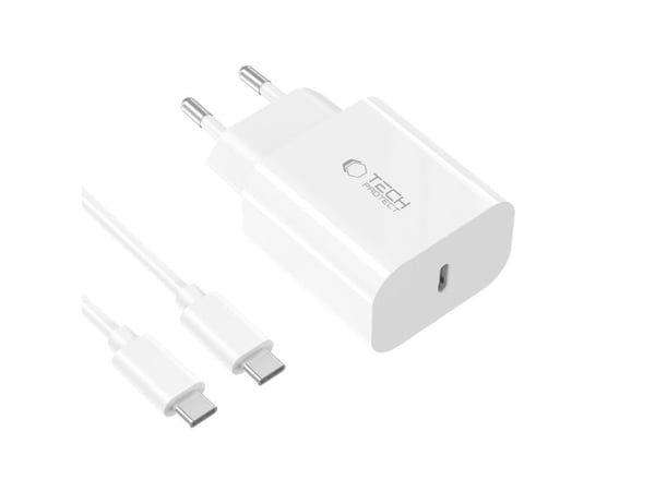 TECH-PROTECT NC20W 1-PORT NETWORK CHARGER PD20W + TYPE-C CABLE WHITE
