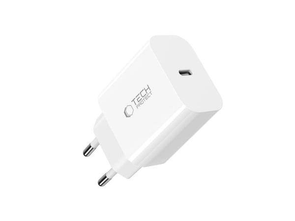 TECH-PROTECT NC20W 1-PORT NETWORK CHARGER PD20W + TYPE-C CABLE WHITE