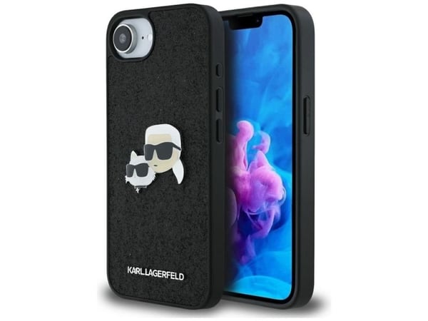 Karl Lagerfeld fast glitter Karl&Choupette-huvud metallnål-skal till iPhone 16e - svart