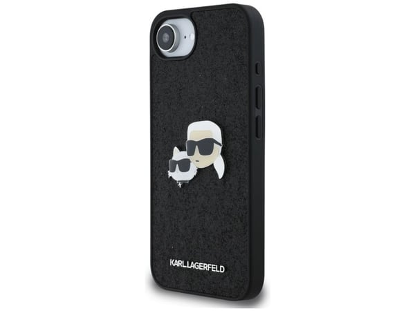 Karl Lagerfeld fast glitter Karl&Choupette-huvud metallnål-skal till iPhone 16e - svart