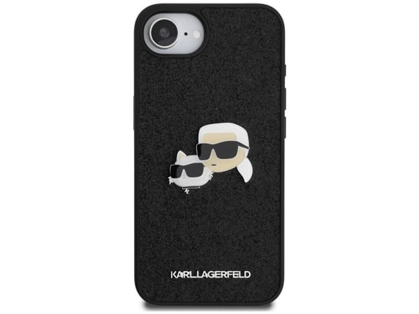 Karl Lagerfeld fast glitter Karl&Choupette-huvud metallnål-skal till iPhone 16e - svart
