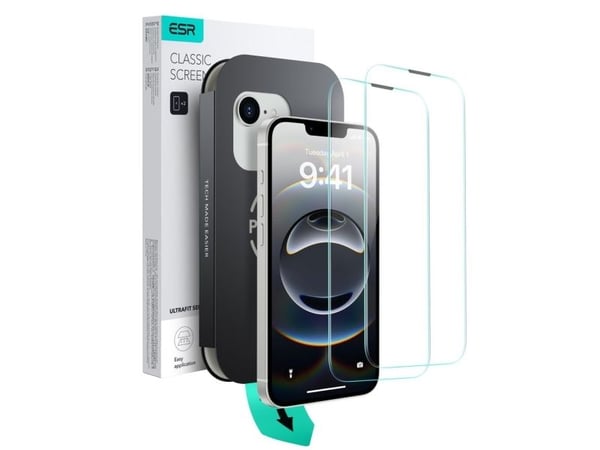 Hurtel ESR UltraFit herdet glass 2-pk til iPhone 13 / 13 Pro / 14 / 16e / 17e