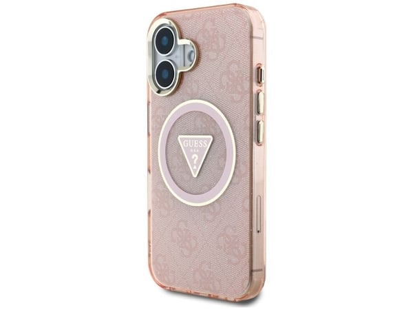 Guess IML Metallglitter 4G Cirkel Triangel MagSafe-skydd till iPhone 16 - rosa
