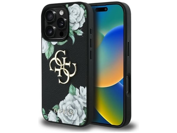 Etui Guess Grained Roses Big 4G logo do iPhone 16 Pro czarny