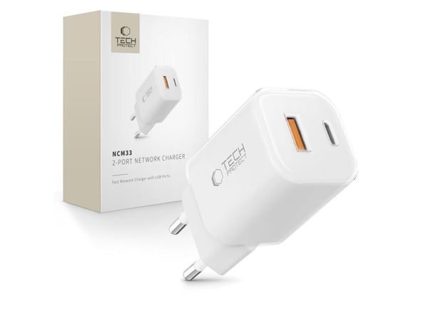 Nätladdare Tech-Protect TECH-PROTECT NCM33W 2-PORT NETWORK CHARGER PD33W/QC3.0 WHITE