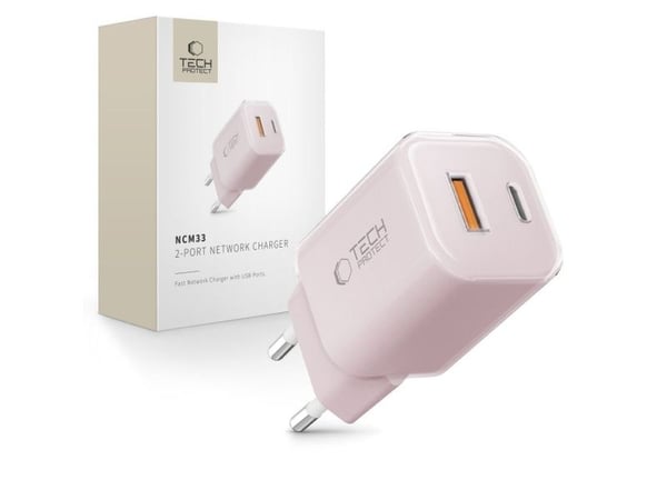 TECH-PROTECT NCM33W 2-PORT NETWORK CHARGER PD33W/QC3.0 BABY PINK